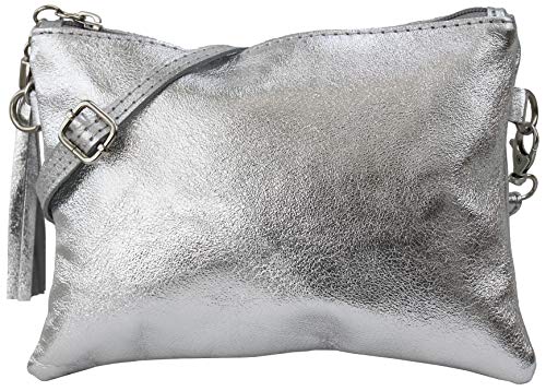 SH Leder Echtleder Umhängetasche Clutch kleine Tasche Abendtasche 22x15cm Anny G248 (Silber)