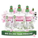Air Wick Active Fresh – Aeorosolfreier, automatischer Lufterfrischer – Raumduft Jasminblüte – 3 x 228 ml Nachfüller