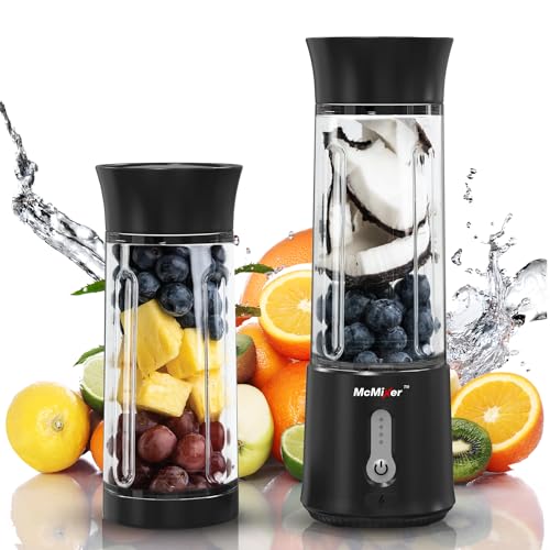 McMixer Smoothie Maker to Go - Tragbarer Mixer mit Dual - Power Motor - Wiederaufladbarer Smoothie Mixer to Go mit Akku - USB Mixer für Smoothies, Säfte und Babynahrung (Black)