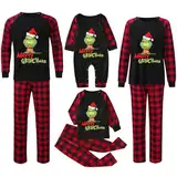 QWUVEDS Weihnachten Grinch Schlafanzug Familie Pyjama Set Pyjama Couple Weihnachtspyjama Familie Set Schlafanzug Lang Outfit Winter Damen Herren Kinder Nachtwäsche Nachthemd Hausanzug Schlafanzüge 291