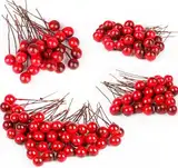 DERAYEE 100 Pcs Weihnachten Stechpalmen Beeren,künstliche rote Beeren für Weihnachten Kranz Dekorationen Kranz Machen Zubehör,Christbaumschmuck deko (Dunkelrot mit Rot)