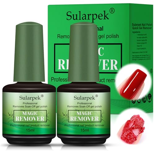 Sularpek Nagellackentferner, 2 Pcs Gellack Entferner, 15ml Shellac Entferner, Nagellackentferner für Gelnägel, Magic Remover, Gel Nail Remover Nägel, Gel Nail Polish Remover, Einfach und Schnell