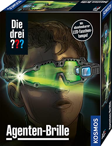 Die drei ??? Agenten-Brille von KOSMOS, mit integrierter Doppel-LED zur Beleuchtung im Dunkeln, Visier vorklappbar mit Such-Linse und Vergrößerungs-Linse, Detektiv-Spielzeug, Rollenspiel