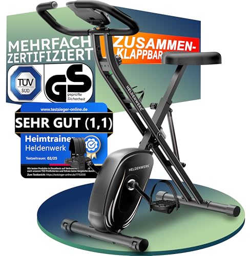 HELDENWERK Heimtrainer fahrrad Klappbar Set-extra bequem & leise- [FlexiFoam] bis 150KG Belastbar Ergometer fahrrad, Hometrainer fahrrad, Ergometer Heimtrainer Senioren, Fitnessbikes, home trainer
