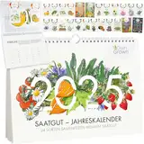 Saatgut Kalender 2025 Wandkalender A4: Garten Wandkalender 2025 – Monatskalender mit 24 Sorten Gemüse Samen, Kräuter, Obst, Blumen – OwnGrown Jahreskalender 2025