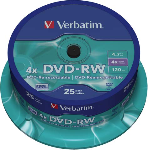 Verbatim® DVD-RW, Spindel, wiederbeschreibbar, 4,7 GB, 120 min, 4 x (25 Stück), Sie erhalten 1 Packung á 25 Stück