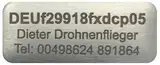 Drohnenkennzeichen für DJI NEO, DJI Mini Serie und DJI Mavic Serie - EASA registrated Drone - Plakette mit e-ID mit Adresse bis 2 Zeilen, 20x8mm, silber; Aluminium selbstklebend