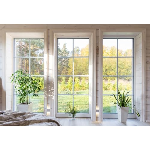 MIRRORANG 2,5x1,8m Indoor-Hintergrund Wohnzimmer vom Boden bis zur Decke Fenster mit Blick auf Bäume und Pflanzen Fotografie Hintergrund Haus und Videokonferenz Foto Requisiten, Vinyl