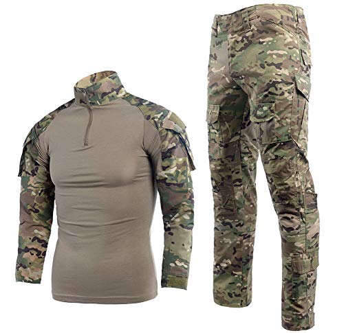 LANBAOSI Herren Paintball Anzug Taktischer Anzug Kampfhemd und Hose Set Langarm Ripstop Multicam Airsoft Kleidung Woodland BDU Jagd Militäruniform