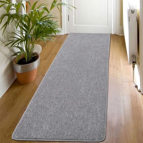 SHACOS Teppich Läufer rutschfest 50x150 cm Kurzflor Teppichläufer Flur Weich Flurläufer Modern Küchenteppich Waschbar Bettvorleger Teppich Läufer für Flur, Küche, Eingang, Schlafzimmer, Grau