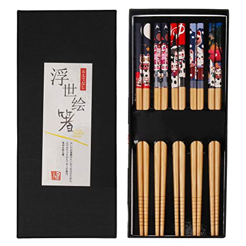 Essstäbchen, 5 Paar Stäbchen Japanisch Chopsticks Stäbchen Zum Essen Sushi Stäbchen Bambus Geschenk Essstäbchen Spülmaschinenfest mit Luxuriöser Schwarz Handgemachte