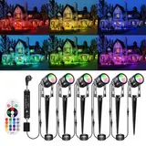 ECOWHO RGB Gartenbeleuchtung LED mit Fernbedienung und Timer,IP65 wasserdichte RGB gartenstrahler mit Strom，21M gartenleuchten mit Erdspieß für Außen Garten Rasen Bäume, Wege, Party und Teich（6 Stück）