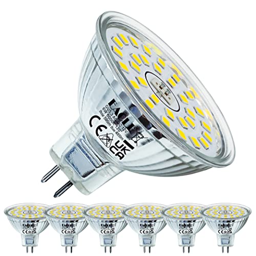 EACLL GU5.3 LED Kaltweiss 6W Ersetzt 50W Halogen MR16 Glühbirne, 6er-Pack, 595 Lumen 6000K Leuchtmittel, AC/DC 12V Flimmerfrei Strahler, Abstrahlwinkel 120 Grad Spot, Nicht Dimmbar Reflektorlampen