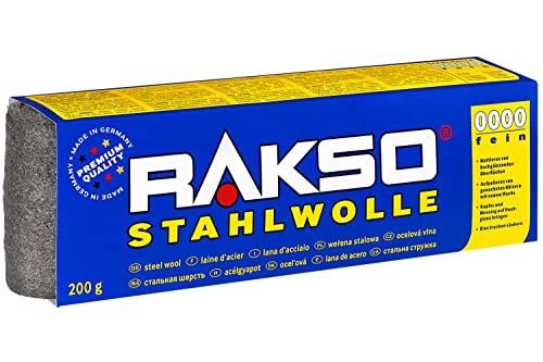 RAKSO Stahlwolle extrafein 0000-200g, 1 Banderole, poliert gewachstes Holz, Kupfer, Messing, mattiert Oberflächen, säubert Glas