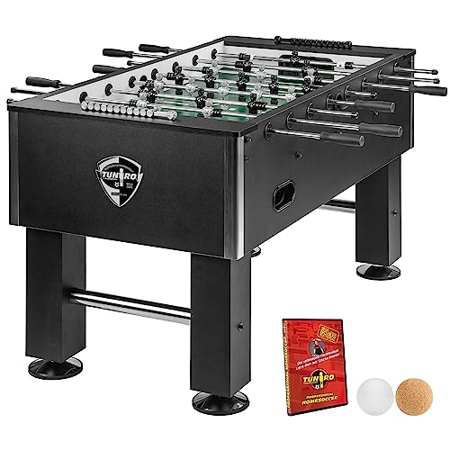 TUNIRO Tischkicker Basic/Pro, vormontiert, BTFV Zertifiziert, 4 Dekorvarianten, schadstoffgeprüft, inkl. DVD + Bälle, Kicker-Tisch Tischfussball