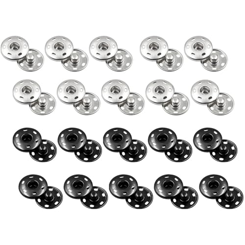 20 Sätze Annähen Druckknöpfe aus Metall, 12mm Snaps, Druckknopf Nähen, für Kleidern, Blusen, Handwerk, DIY, Handtasche