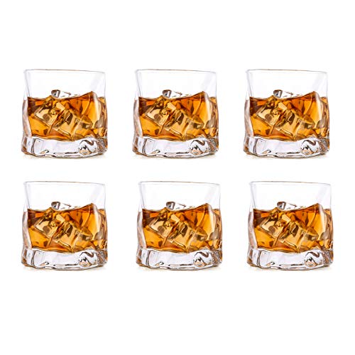 Unregelmäßige Whiskygläser Set Mit 6 Gekippten Falten Scotch Glass 250Ml Modischer Whiskybecher Für Papa, Ehemann, Freunde, Glaswaren Für Bourbon/Rum/Barbecher