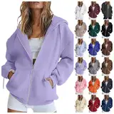 Generisch Damen Hoodie Sweatjacke Baumwoll Zipper Sweatshirtjacke Damen Pullover Oberteile Kapuzenjacke Lang Sweatshirt Kapuzenpullover Mit Kapuze Langarm Sport Style Mit Reißverschluss Oversize