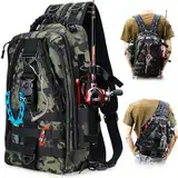 LYtech Angelrucksäcke mit Rutenhalter Wasserdichter Angelrucksack Angeltasche Angeln Sling Bag Tackle Aufbewahrungstasche Fisch Carryall Rucksack Rucksack Militär für Angeln Camping Wandern Radfahren