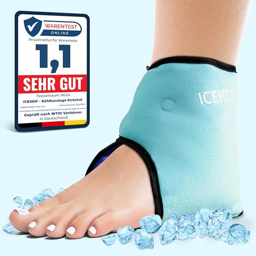 ICEHOF Kühlpads Fußgelenk - Kühlbandage Knöchel - Sprunggelenkbandage mit Kühl-Gel Kältetherapie Fußknöchel Rheuma Chemotherapie Knöchelschmerzen Fußgelenkbandage Knöchelbandage OneSize (1 St.)