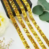 HAOBIN Pailletten BäNder Paillettenband 13 Meter Glitzer Paillettenband Borten Zweireihig Pailletten Spitzenborte Pailletten Trim Für Kunsthandwerk Diy Nähen Kleidung Dekoration Basteln (Gold 15mm)