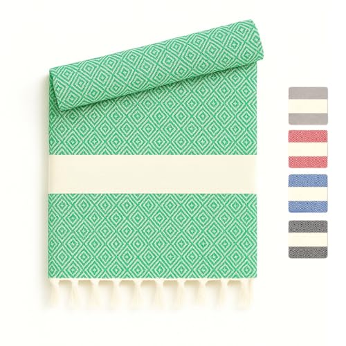 Heré Mood Hamamtuch 100% Türkische Baumwolle (recycelt), XXL Saunatuch/Strandtuch 100x180cm – Leicht, Schnelltrocknend Saugstark Pestemal Badetuch für Reise, Yoga, Pool (Türkis, 1 er)