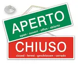 Schild mit Text „Aperto/Chiuso/Torno Subito“ für Geschäfte, Schaufenster, Praxis, Werkstatt cm 20 x 7 spessore 1,2 mm G001 Verde/Rosso