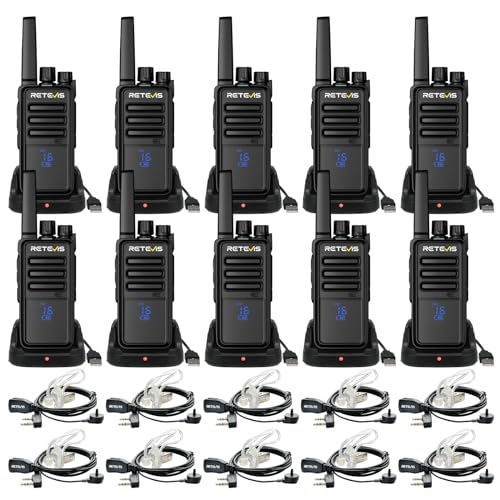 Retevis RT668H Funkgeräte, Walkie Talkie mit Display, Wiederaufladbarer Typ-C 1200 mAh, Funkgerät Headset VOX, Robust, Funkgerät Set Lizenzfrei für Lieferanten, Logistik (10 Stück, Schwarz)