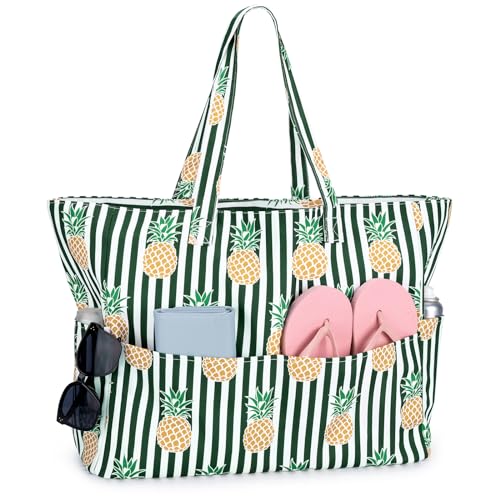 Strandtasche XXL Familie mit Reißverschluss Shopper Damen Große Badetasche Beach Bag,Leicht Faltbare Grosse Schwimmbadtasche,Urlaub Must Have Einkaufstaschen für Reisen Einkaufen Picknick Alltag