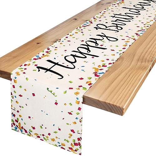 Tischläufer Birthday Tischläufer Geburtstag Weiß Leinentischläufer 40x140 Alles Gute Zum Geburtstag Tischläufer Feiern Geburtstagsfeier Tischdekoration mit Bunt Blinkenden Geschredderten Stücken