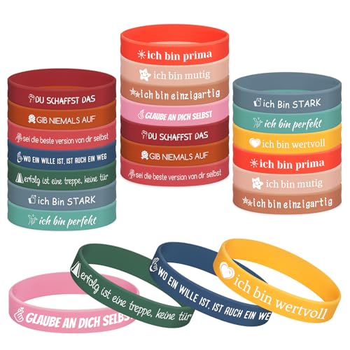 Motivationsarmbänder, Kaluofan 24 Stück Inspirierende Sprüche Silikonarmband, Silikon Armband mit Positiven Sprüchen Motivierendes Mitgebsel Motivationsgeschenke für Teenager, Schüler, Kollegen, Party