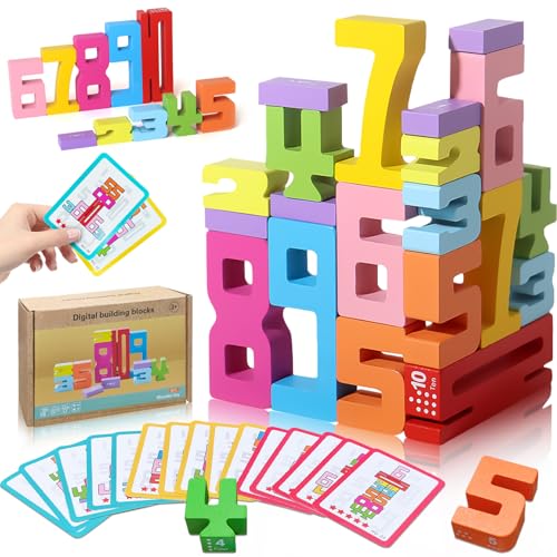 Tylices Holzbausteine Bauklötze - Zahlenbausteine zum Stapeln, Stapelzahlen & Zahlen Bauklötze für frühes Mathe-Lernen, Buntes pädagogisches Lernspielzeug für Kinder ab 3 Jahren (20 PCS)