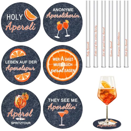 Aperol Spritz Geschenk 12 Stück Inklusive Aperol Strohhalme Glas Aperol Filzuntersetzer Aperol Spritz Accessoires für Frauen Männer Kollegen Freunde Familie