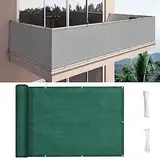 Balkon sichtschutz 135 x 450 cm Windschutz Staubschutz Sonnenschutz Balkon-Verkleidung mit Kabelbinder Ohne Bohren für Garten Balkon Terrasse Outdoor, Grün