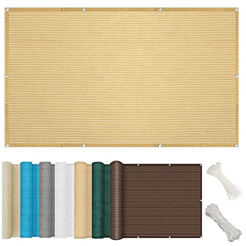 YUANZHI Balkon Sichtschutz Balkonabdeckung 80 x 350 cm HDPE 185g/m², UV-Schutz blickdichte Balkonbespannung mit Ösen und Kabelbinder für Gartenanlagen, Camping, Sandgelb