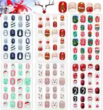 EBANKU 6 Stücke Weihnachten Kinder Falsche Nägel,3D Full Cover Fingernägel Niedliche für Mädchen DIY Nail Art Dekoration（Weihnachtsmann Schneemann Weihnachtsbaum）