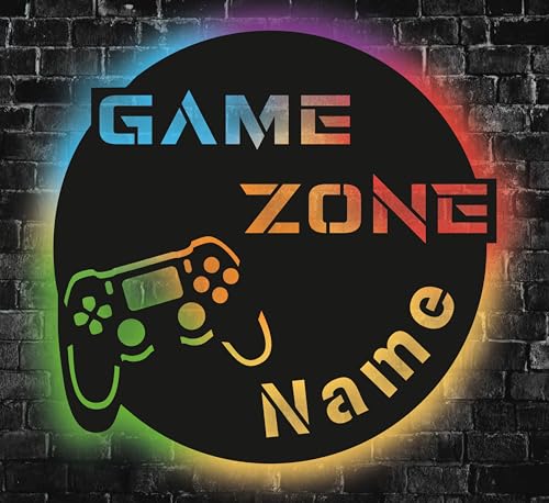 Waluna® Gamer Game Zone Modernes Led Geschenk für Gamer Geburtstagsgeschenk Deko Zubehör für Gaming Zimmer - RGB Gaming USB personalisiert mit Name Deko in 12 Holzfarben