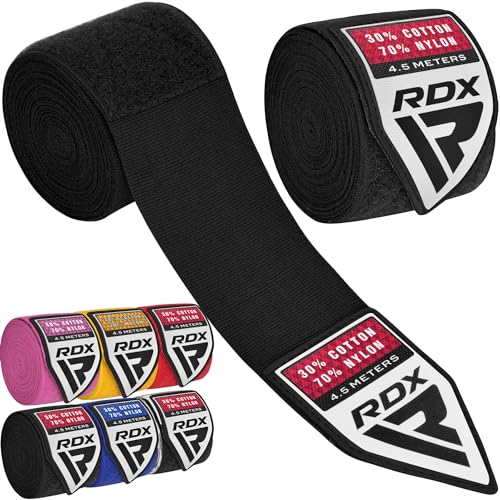 RDX 4.5m Profi Boxbandagen Boxen MMA Muay Thai, Elastisch Handbandagen Mit Daumenschlaufe, Lang Innenhandschuhe Baumwolle, Kickboxen Thaiboxen Boxsack Punchingbälle Training, Hand Wraps Manner Damen