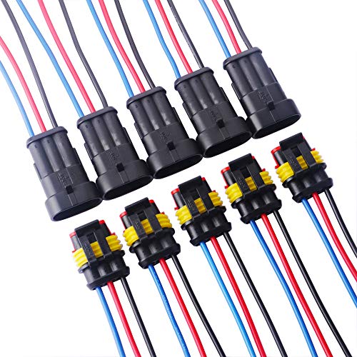 GTIWUNG 5 Set 3 Pin Way Auto Wasserdichte Elektrische Stecker,3-Pinlig Elektrischer Anschluss Stecker mit Draht,3-Poliger Kabel Steckverbinder Stecker