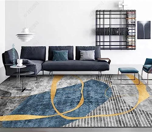 3D Schlafzimmer Teppich, Abstrakte Grau-Blau-Goldene Geometrische Gedruckt Teppich Matte, Weiche Bequeme rutschfeste Rechteck Teppich Für Esszimmer Wohnzimmer Home Decor, 120 X 160 cm -1C5J+O6U