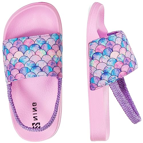 Torotto Unisex-Kinder Badeschlappen Sommer Flache Hausschuhe Badesandalen rutschfest Schlappen Badeschuhe(28/29EU Fischschuppe-Rosa)