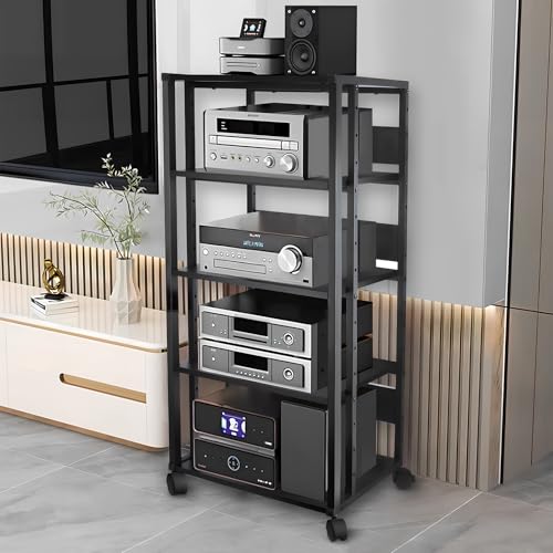 houcheyai Audio Rack HiFi Regal, Modernes Stereo-Rack stufiges Medienständer 5-stufiges Medienständer-Regal mit Verstellbaren Ablage Plattenspieler Schrank für Plattenspieler Stereoanlagen