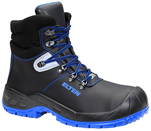 ELTEN Sicherheitsschuhe ALESSIO Mid ESD S3, Damen und Herren, Leder, Stahlkappe, leicht, robust, Schwarz/Blau, Größe: 40