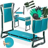 KESSER® 2 in 1 XXL Kniebank für Gartenarbeit Gepolstert Sitzunterlage Eva-Schaumkissen Gartenhocker Klappbar | 2X Werkzeugtasche Handschuhe Gartenkelle & Rechen | Gartenbank 60x50x27cm bis 150 kg