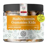 NATURE LOVE® Multivitamin Gummies Kids – 120 Stück – ohne Zuckerzusatz – Mit Vitamin A, B1, B3, B6, B7 (Biotin), B12, E und Jod – Vitamine für Kinder als Gummibärchen – vegan und laborgeprüft