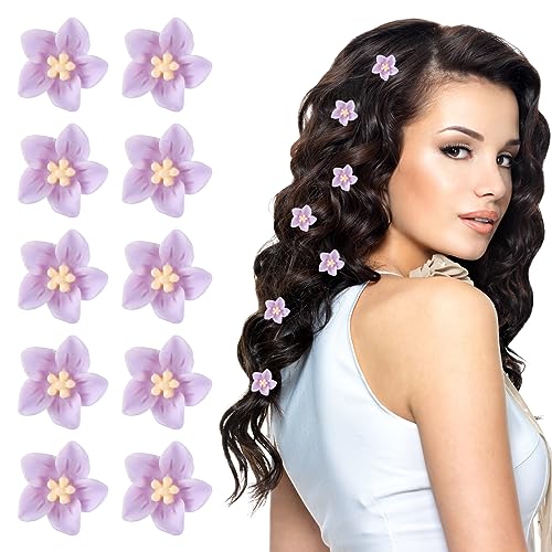 Ouligay 20 Stück Mini Blumen Haarklammer Blume Haarspange Haarklammern Blumen Lila Mini Blumen Haarspangen Flower Hair Clip Hochzeit Braut Haar Zubehör für Frauen Mädchen