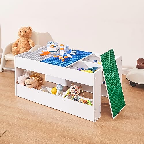 Multifunktionaler Kindertisch - Holz Maltisch für Kinder ab 4 Jahren - Spieltisch kompatibel mit Lego Bausteinen - Kindertisch mit 4 Stauraum Fächern - Praktischer Maltisch für Kinder