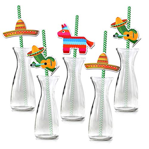 HOWAF 36x Papier Trinken Einweg Strohhalme, mexikanische Fiesta Hochzeit Party Geburtstag Strohhalme Trinkhalme Kuchen Dekoration Topper und Candy Bar Zubehör Stiele Papier Pappgeschirr Straws