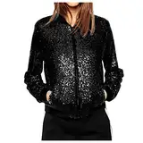 Duohropke Damen Glitzer Pailletten Jacke Hiphop Langarm Bomberjacke Fliegenjacke Bikerjacke Outwear