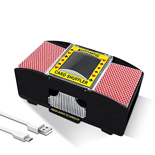 Ni-SHEN automatischer Kartenmischer für 2/4 Decks, USB-/batteriebetrieben, elektrischer Kartenmischer für Familienparty, Poker/Blackjack/UNO (1-2 Deck)
